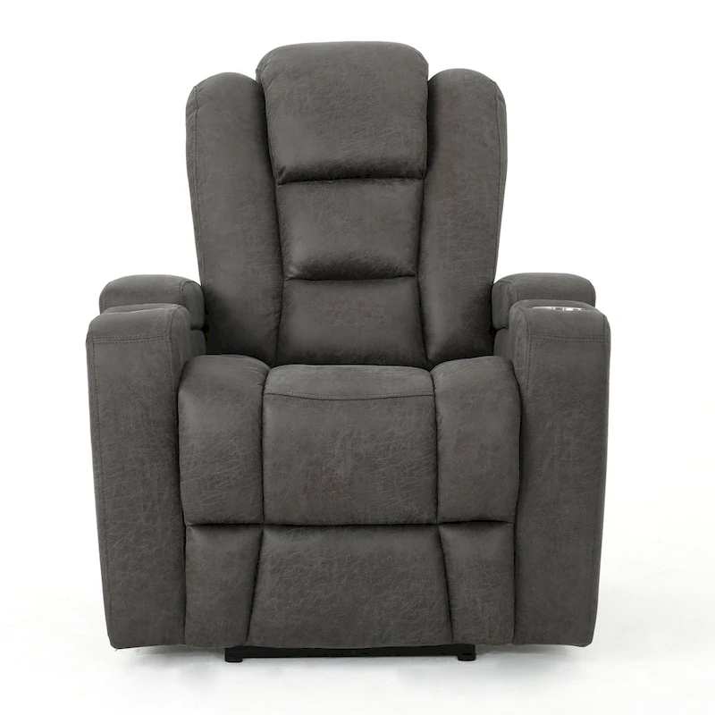 Roomfitters 33 Wide Power Standard Recliner Chair with Arm Storage and USB, Slate