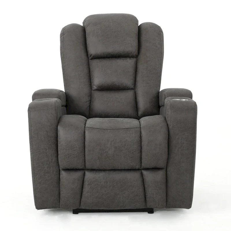 Roomfitters 33  Wide Power Standard Recliner Chair with Arm Storage and USB, Slate