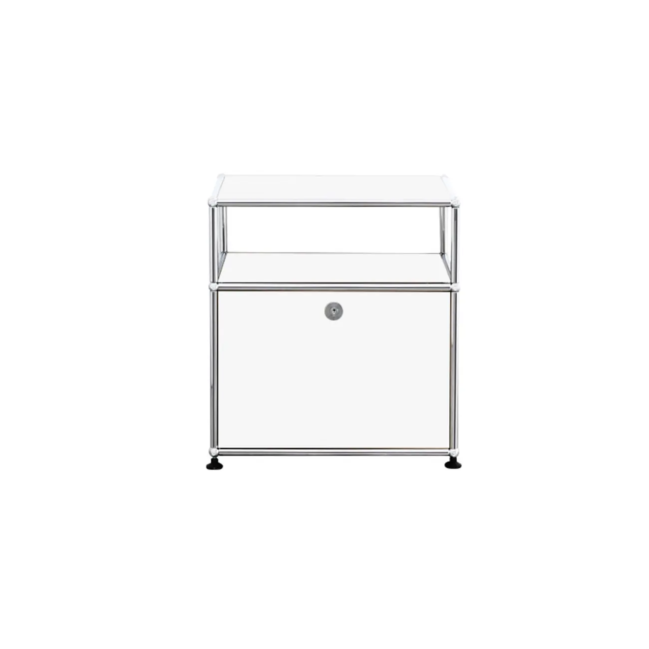 Modern Steel Nightstand with Drawer and Open Shelf