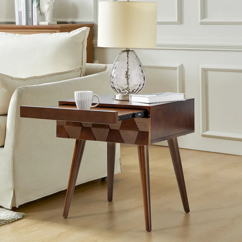 Julian Mid-century  End Table with Charging Station by