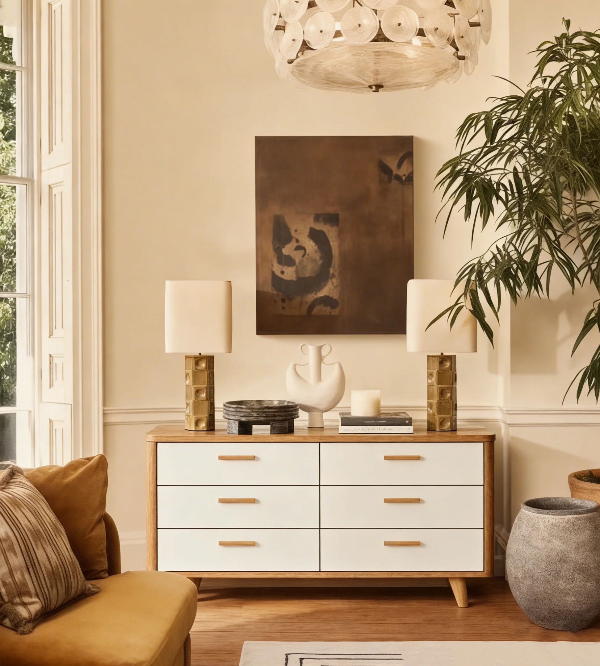 White and Wood Tone Multi-Drawer Storage Cabinet