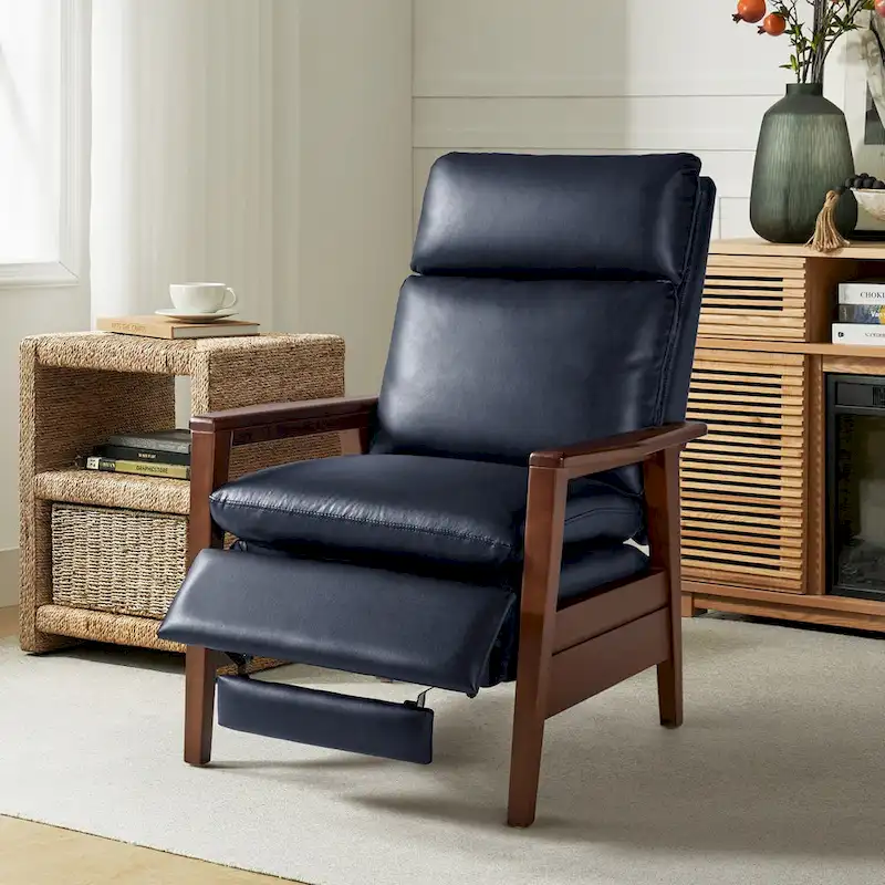 Patrick Mid-century Vegan Leather Solid Wood Recliner by HULALA HOME