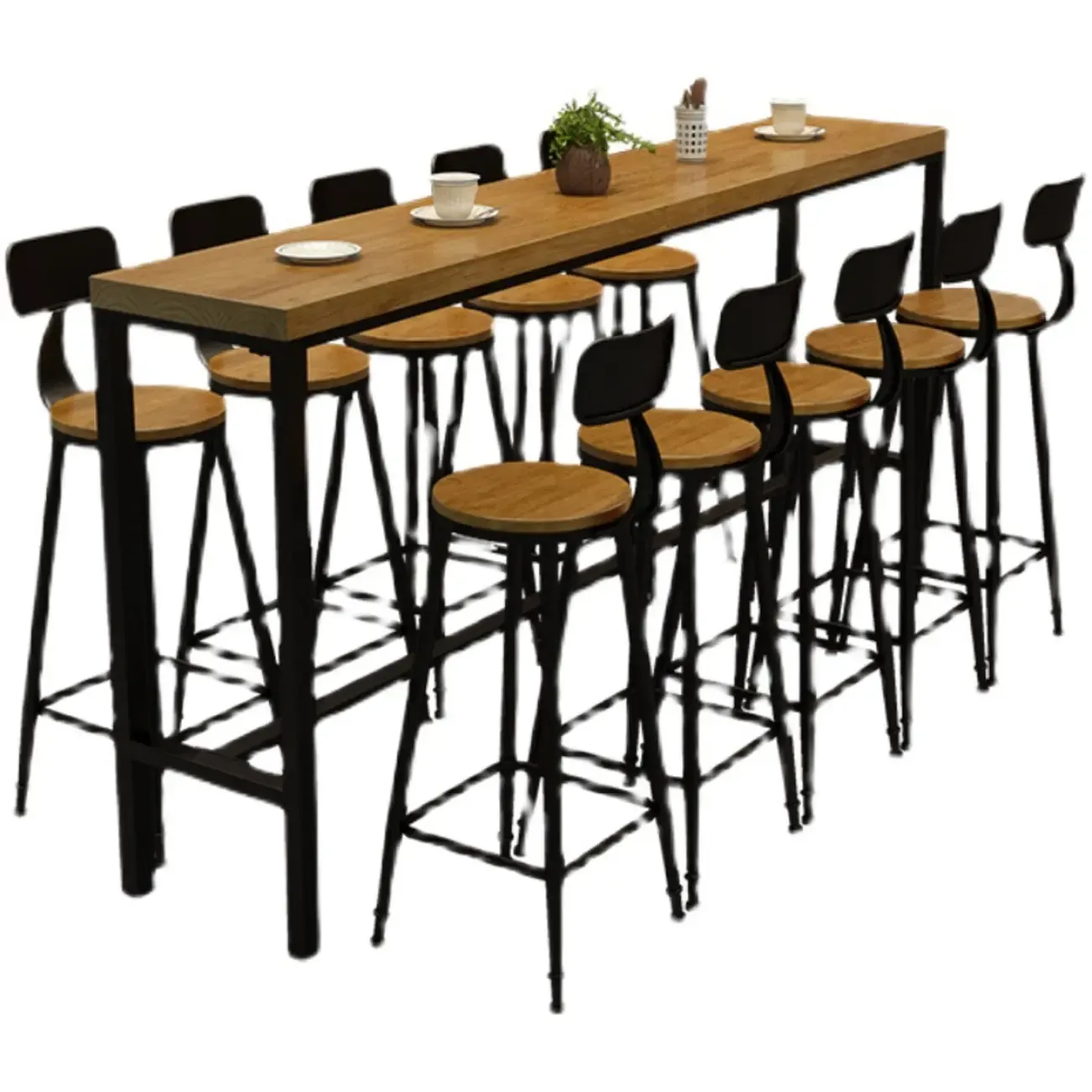 Natural Rectangle Solid Wood Long Footrest Bar Table