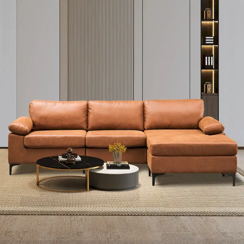 Brown Suede Reversible Chaise Sofa - 2-3 Seater