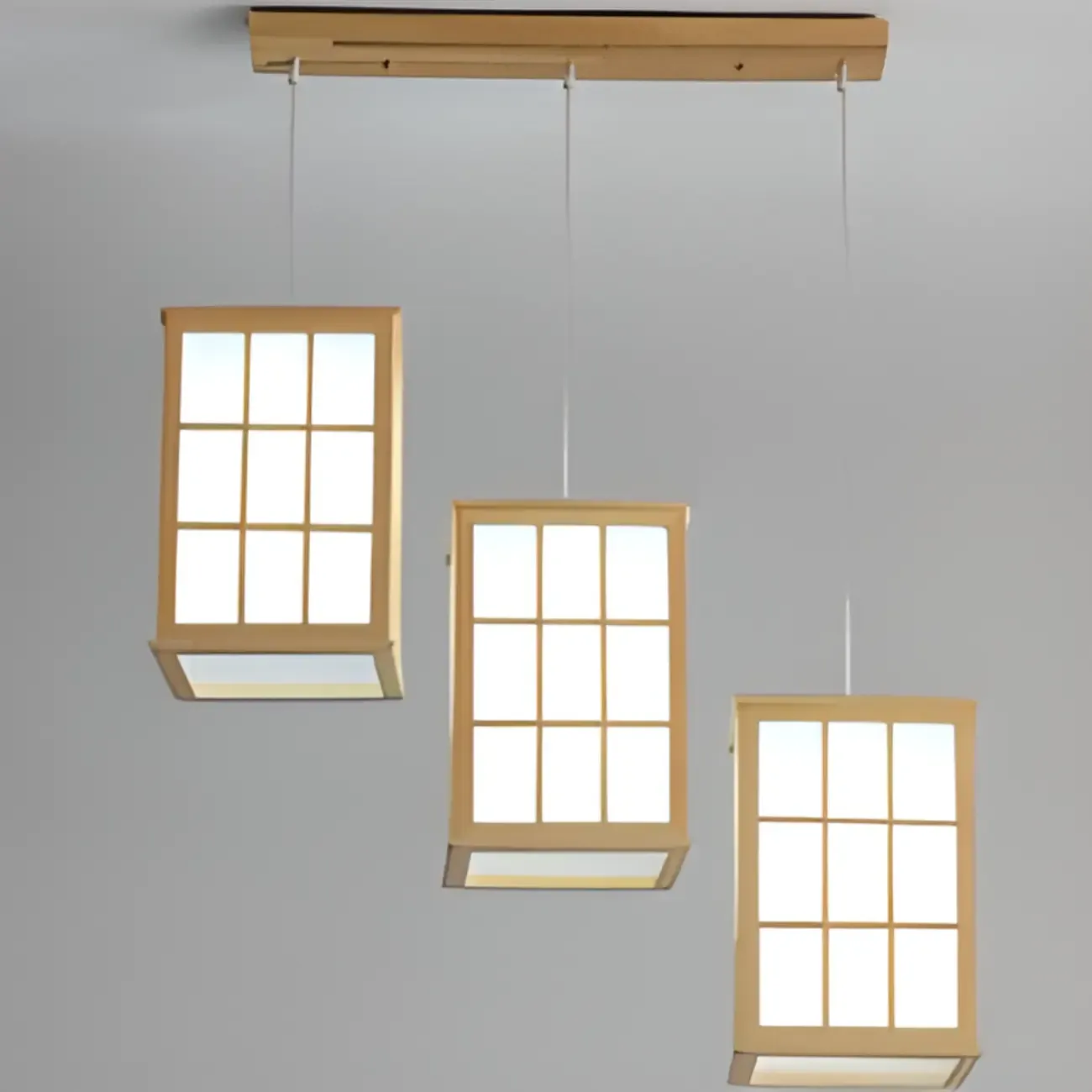 3 Light Island Pendant Light in Natural Wood with Rectangular Shape