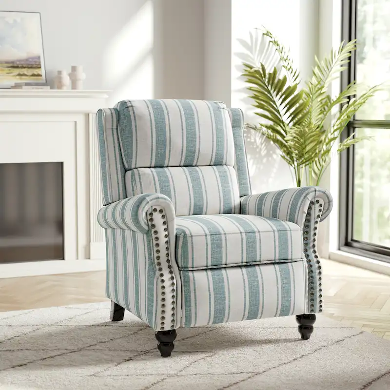 Nail-head Padded Seat Pushback Recliner Chair