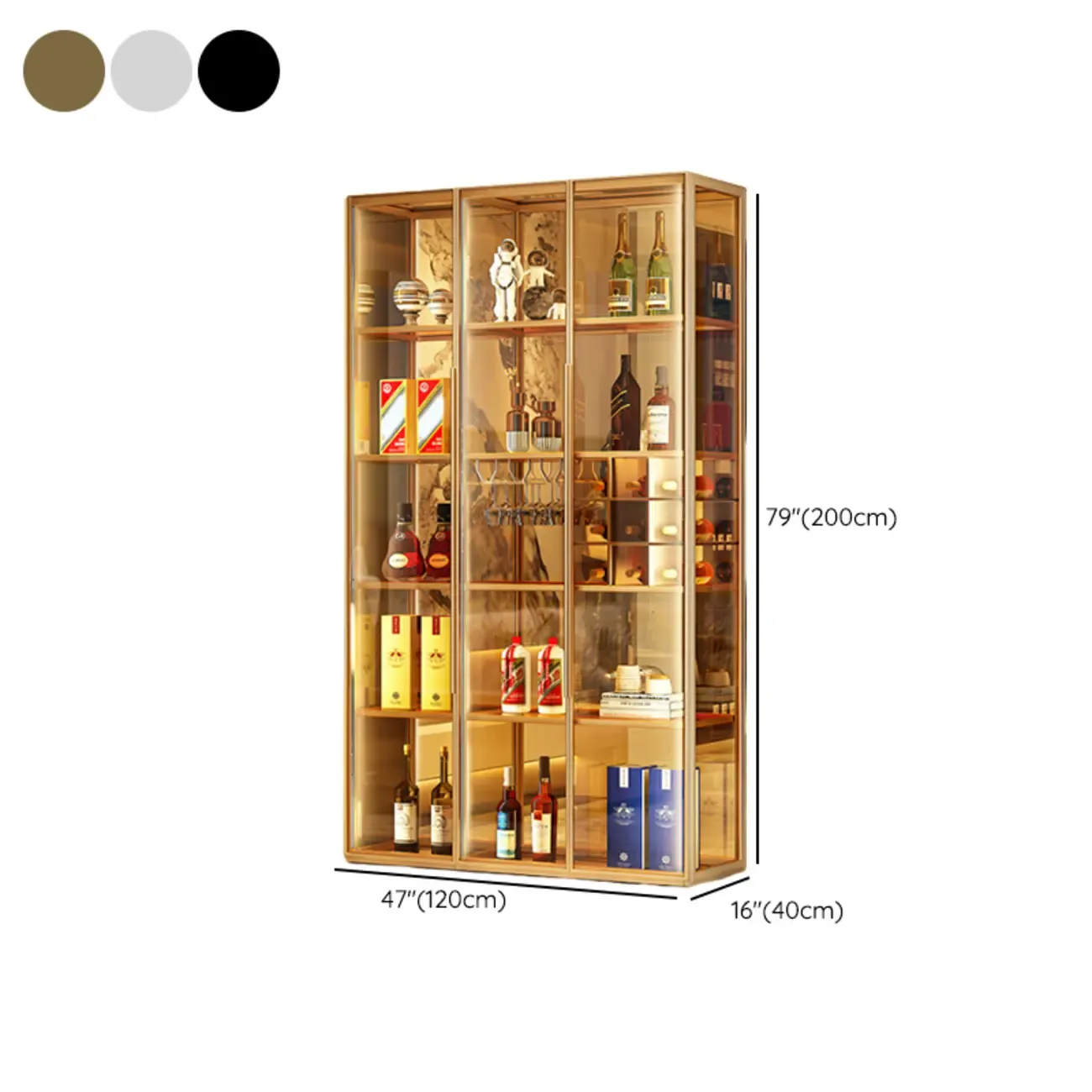 Luxury Multi-Layer Tan Glass Curio Cabinet with Light