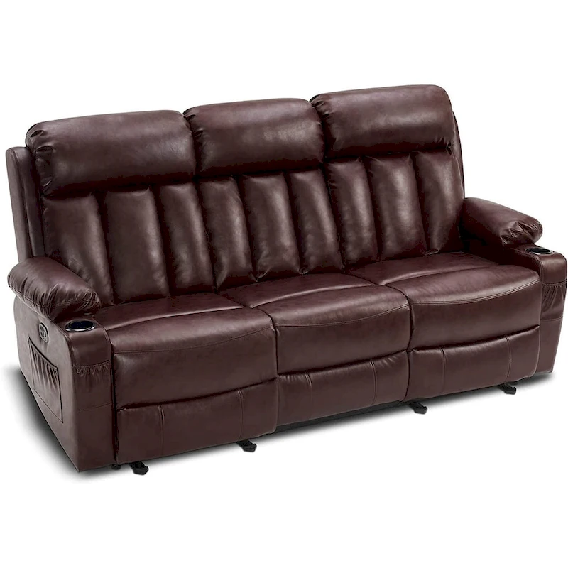MCombo Electric Power Reclining Sofa with Heat & Massage, Faux Leather 6095/6075/6077