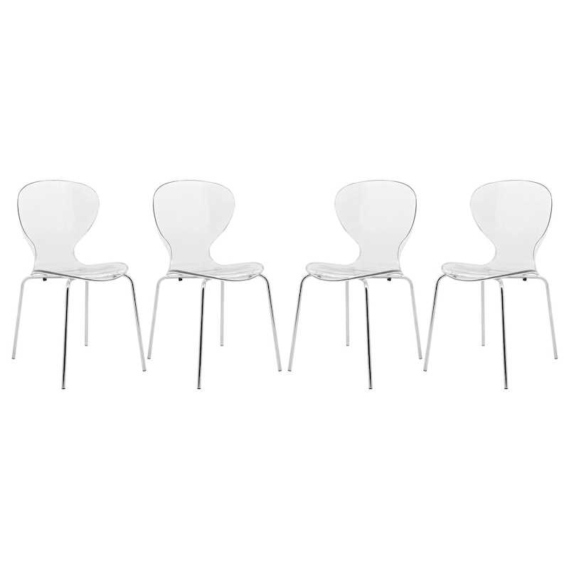 Stackable Plastic Dining Chair with Chrome Legs Set of 4 Transparent Accent Side Chair for Indoor and Outdoor