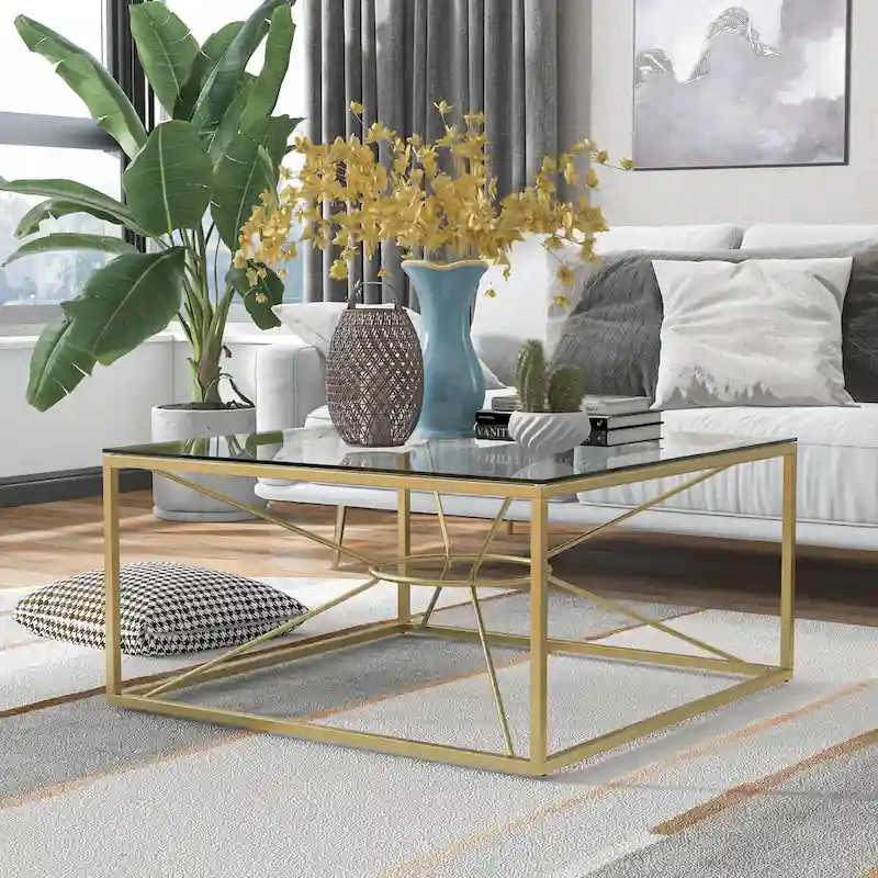 Taylan Glam Gold Coated 35-inch Steel and Glass Coffee Table by Furniture of America
