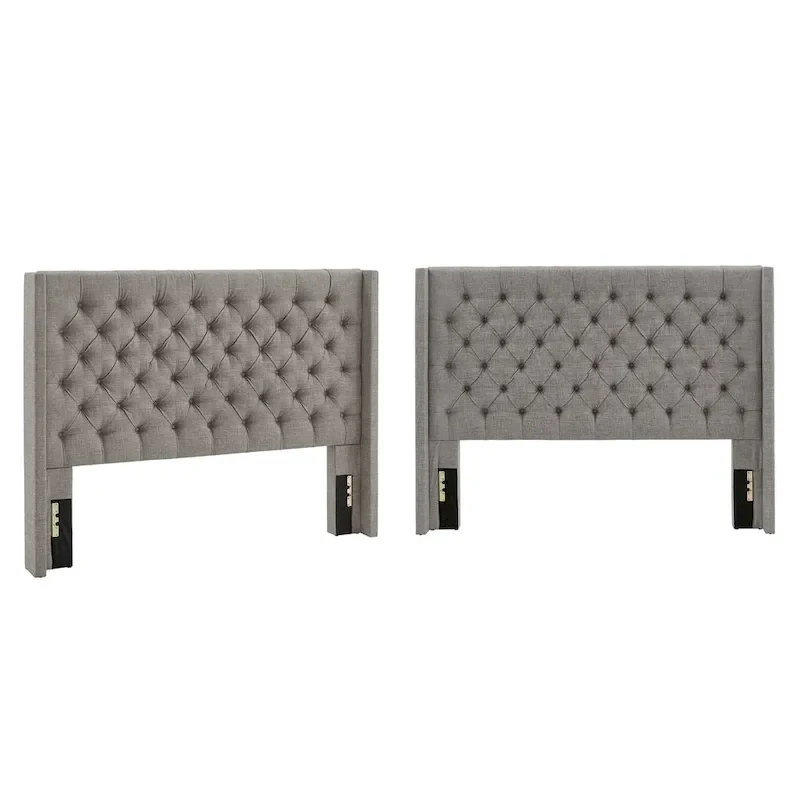 Detmold Queen Wingback Button Tufted Linen Fabric Headboard