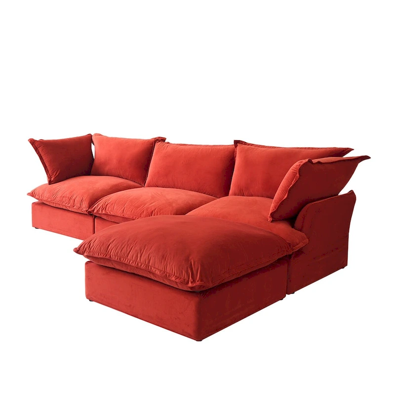 L Shape Sectional Couches, Deep Couch Sectional Sofa with Chaise Ottoman, Modern Comfy Modular Sectional Sofas