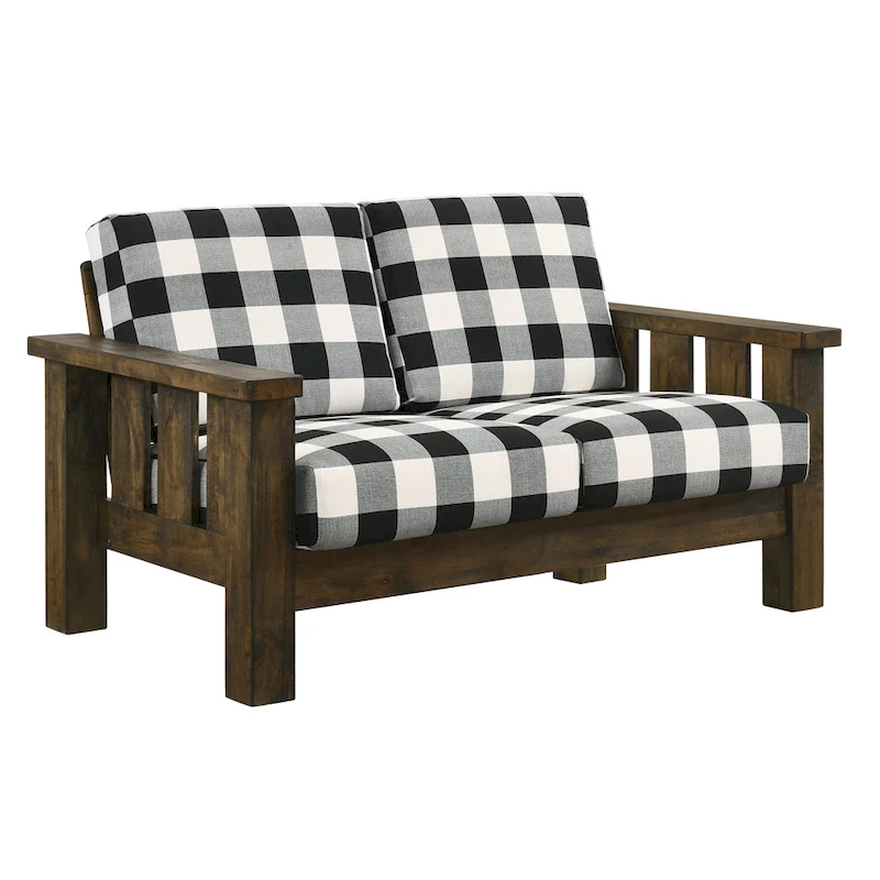 Jimo Rustic Oak and Linen Fabric 2-Piece Sofa Set by Furniture of America