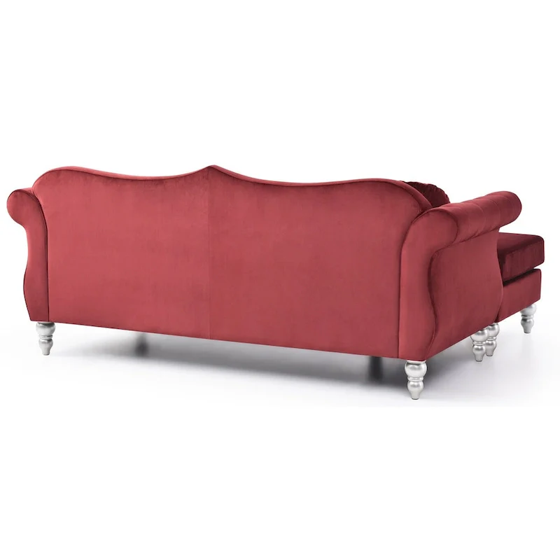 81 in. Velvet Chesterfield Sectional Sofa with 2-Throw Pillow - 81L x 35W x 34H