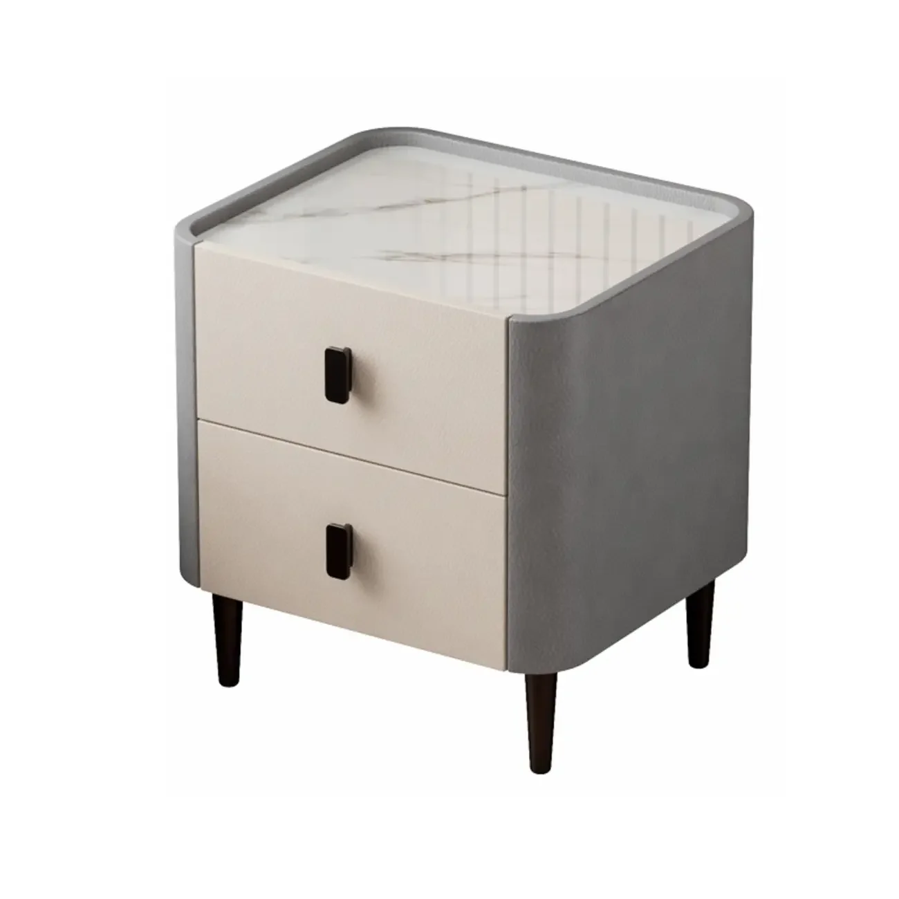 Modern Leather Stone Tray Top 2-Drawer Nightstand