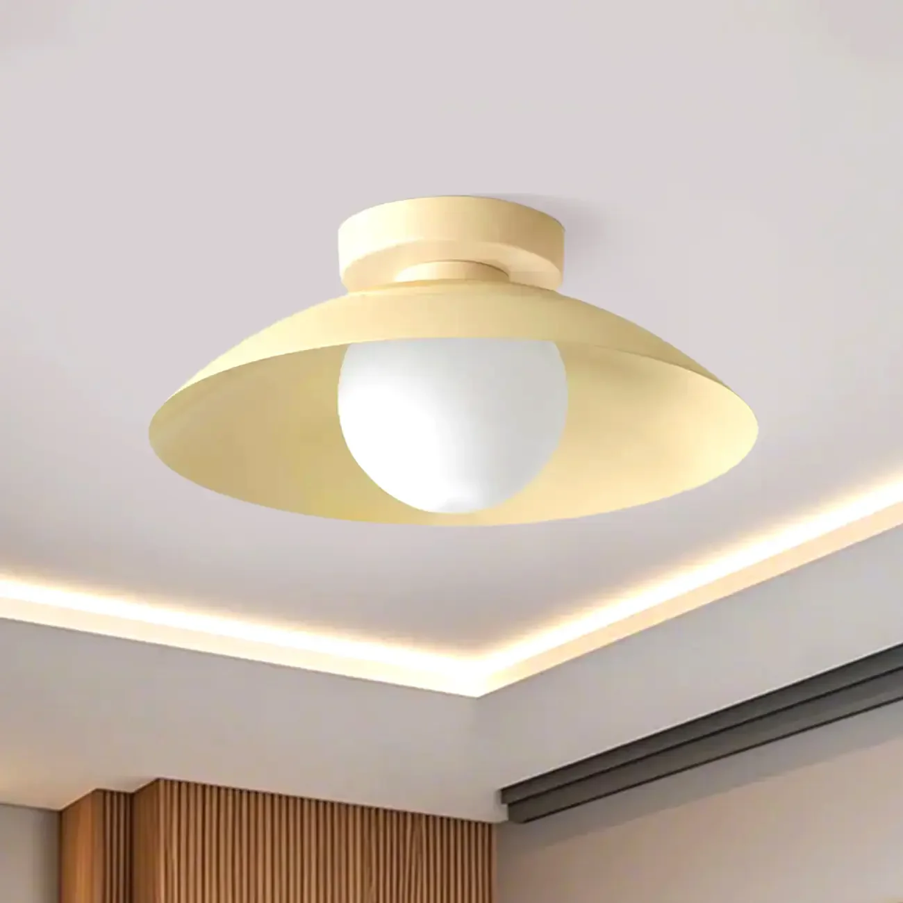Mini Beige Dome Metal Modern Semi Flush Ceiling Light