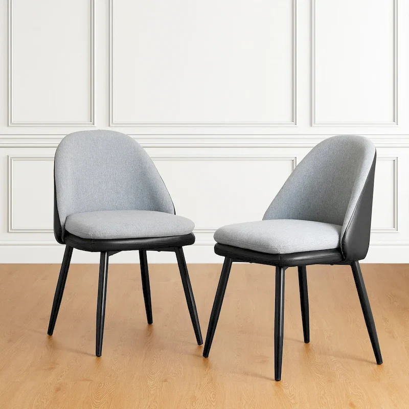 Glitzhome Modern Set of 2/4 PU Leather Mixed Fabric Dining Side Chairs with Metal Legs