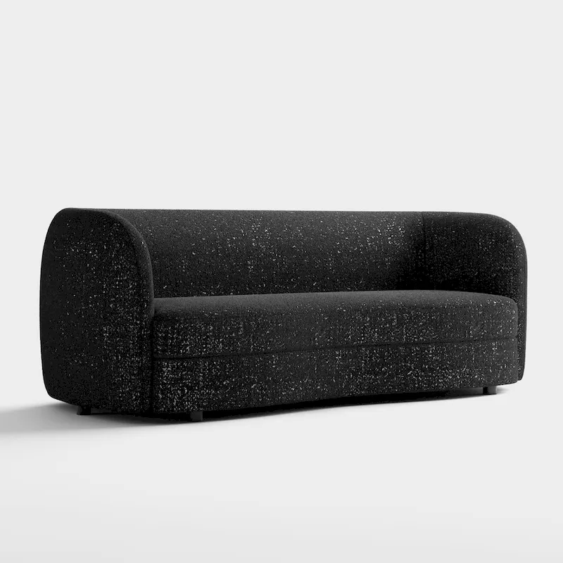 Modern Curved Arms Boucle Sofa Couch with Kidney Style Seat and Round Wooden Legs