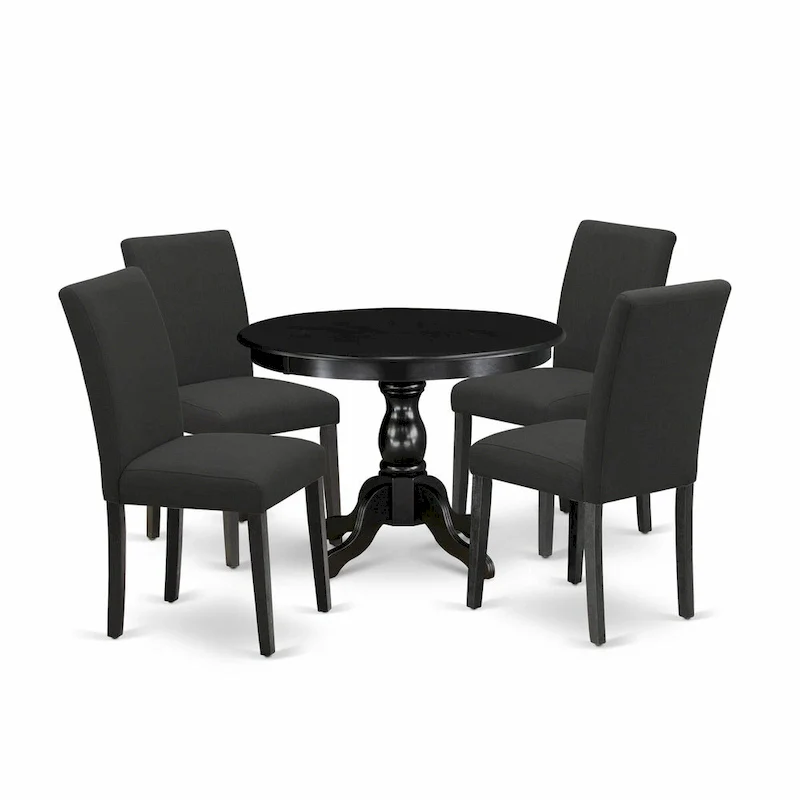 East West Furniture 5 Piece Dinette Set- a Round Dining Table and 4 Parson Dining Chairs, (Finish & Upholstered Option)