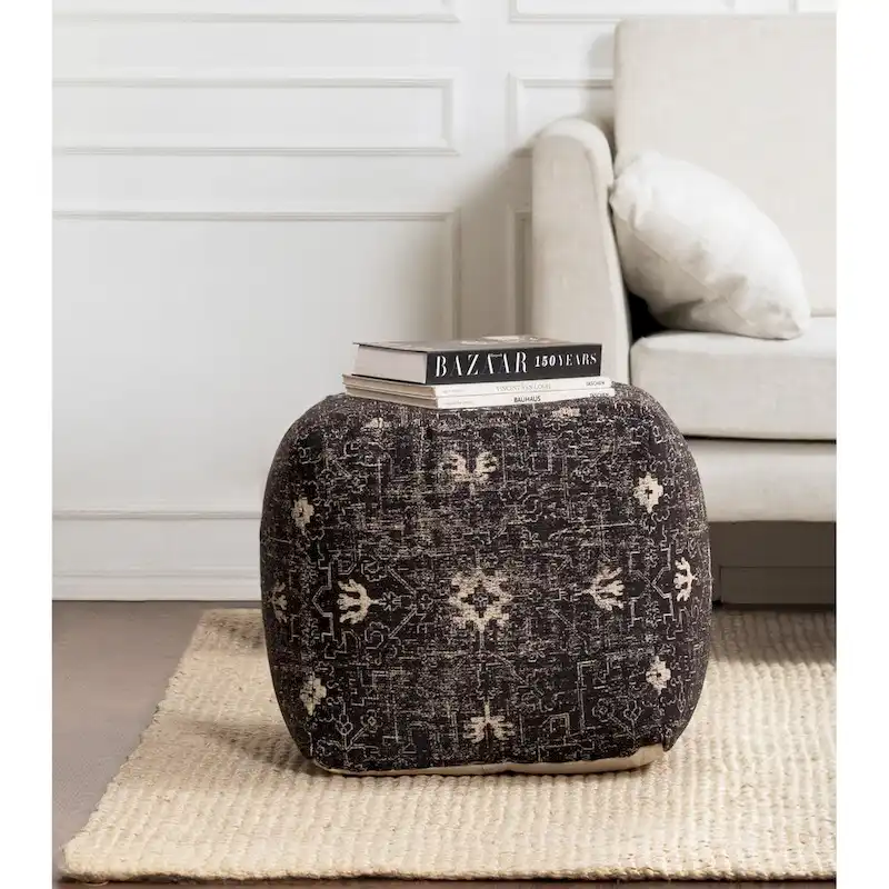 20x20x20 Square Black & White Handmade Pouf Ottoman Footrest