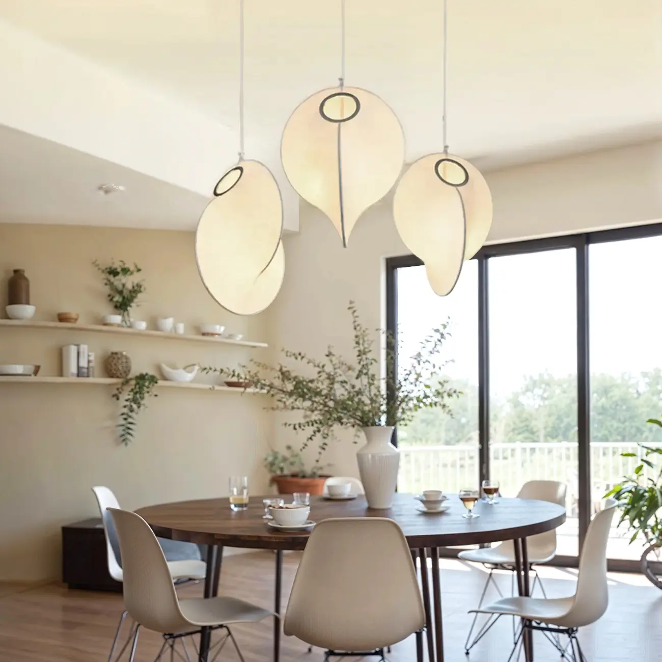 Modern White Fabric Adjustable Living Room Pendant Light