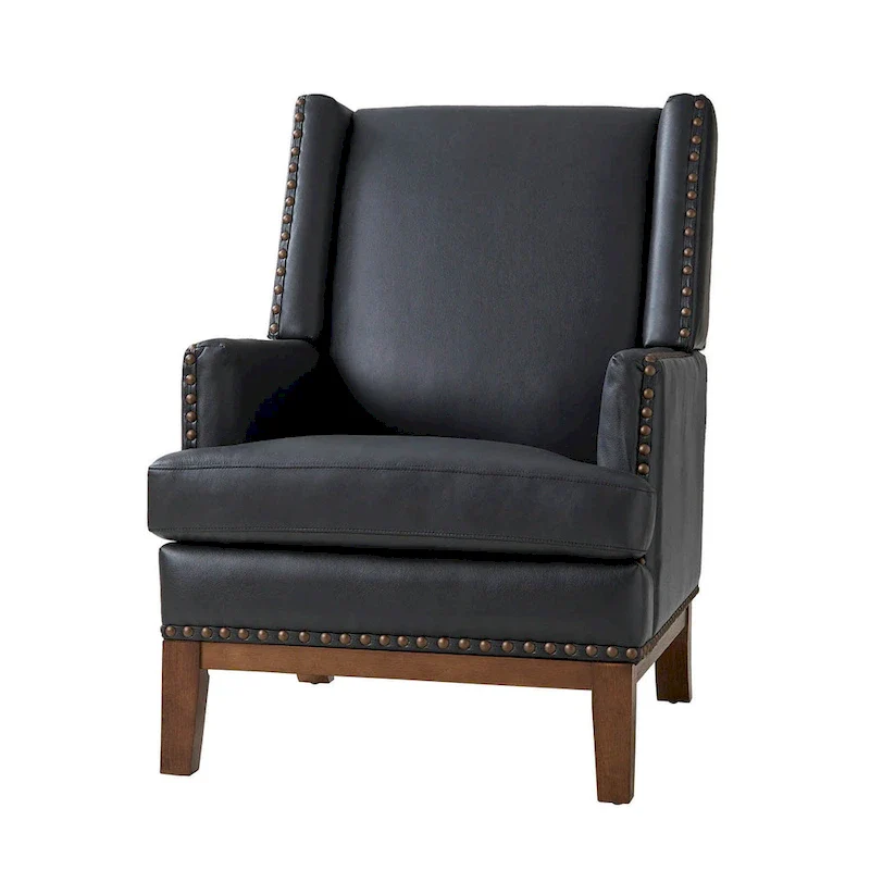 Lourdes Genuine Leather Armchair with Solid Wood Frame and Removable Seat Cushion by HULALA HOME