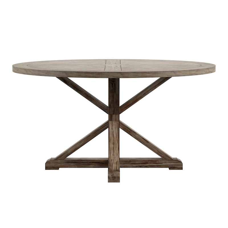 Benchwright Round Antique Grey Oak Dining Table by iNSPIRE Q Artisan