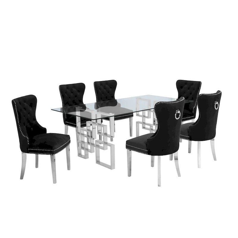 7-Piece Stainless Steel Nailhead Trim Dining Set