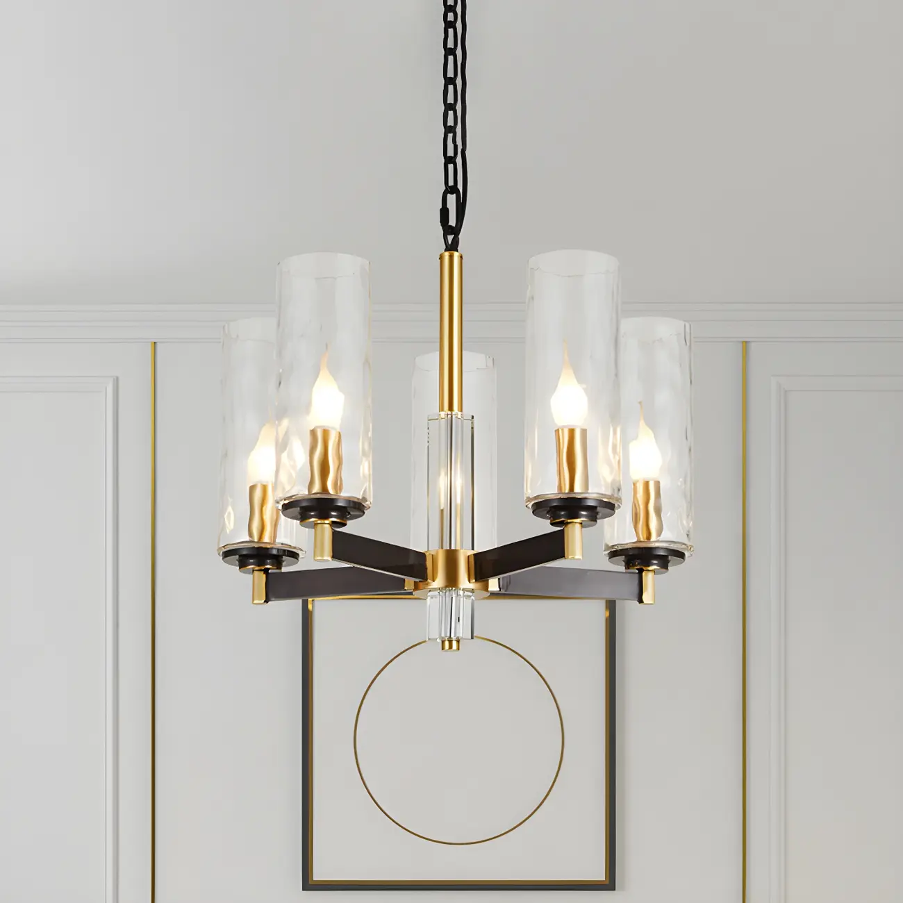 Modern Stylish Black-Gold Cylinder Glass Chandelier