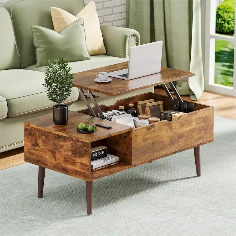 Lift Top Coffee Storage Wood Tables with Hidden Compartment
