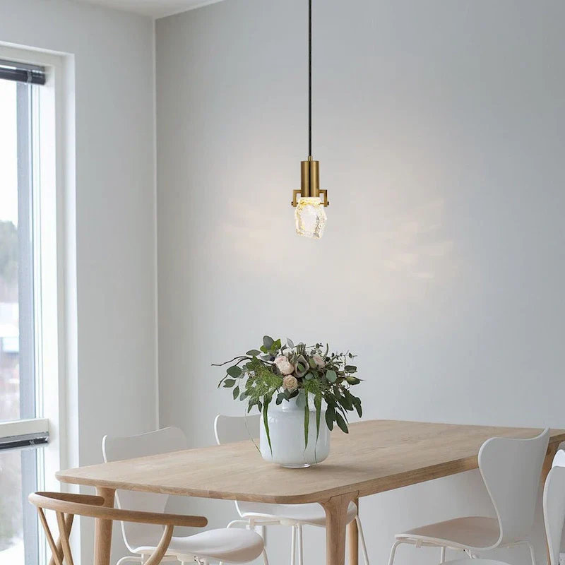 WINGBO 1-Light Modern Crystal Pendant Light Fixture Height Adjustable Hanging Light