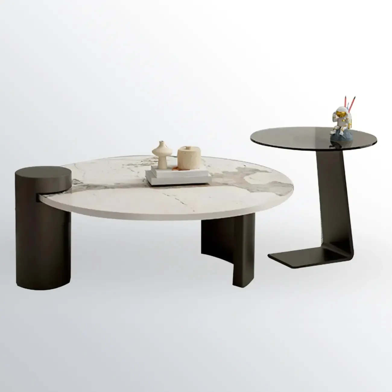 Marble Round Nesting Coffee Table Set with Modern Design