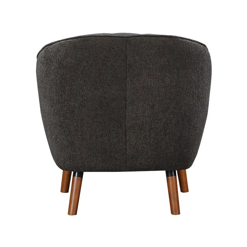 Tia 31 Inch Plush Accent Chair Armchair, Gray Polyester, Brown Solid Wood