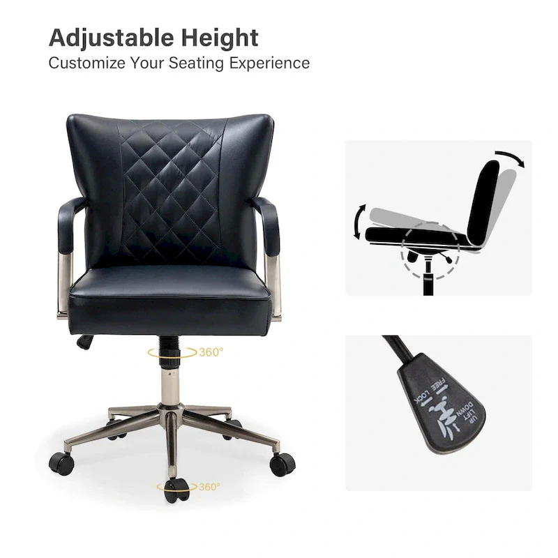 Felice Modern Swivel Height Adjustment Diamond-Tufted Office Chair by HULALA HOME
