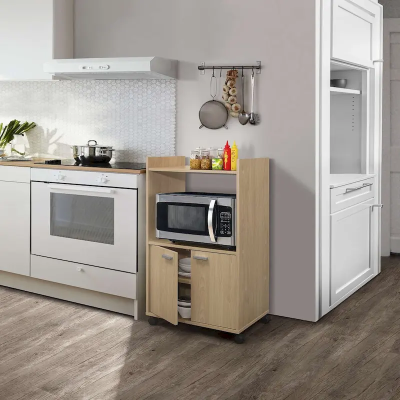 2-Door Kitchen Microwave Cart with Storage, Beech
