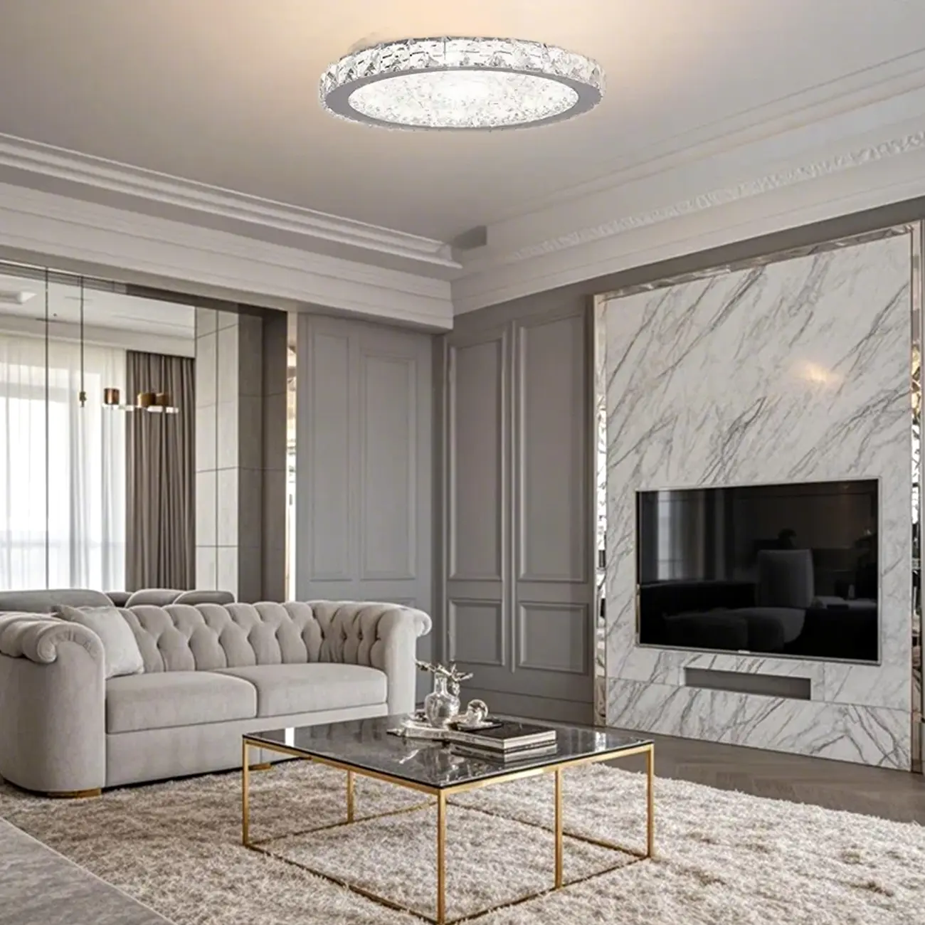 Small LED Flush Mount Ceiling Light with Crystal Shade