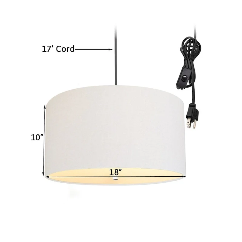 2 Light Swag Plug-In Pendant 18 w White Linen with Diffuser, Black Cord