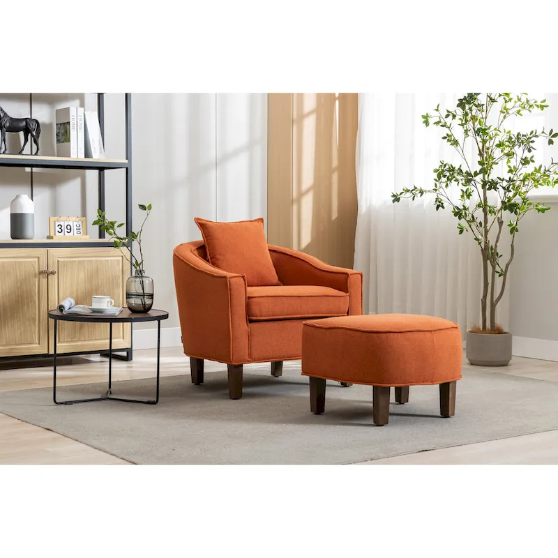 Upholstered Barrel Accent Chair with Ottoman