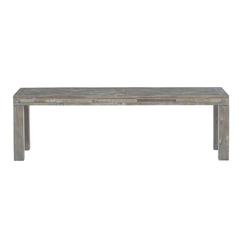 Acacia Wood Bench with Distinctive Herringbone Inlay Design, Brown