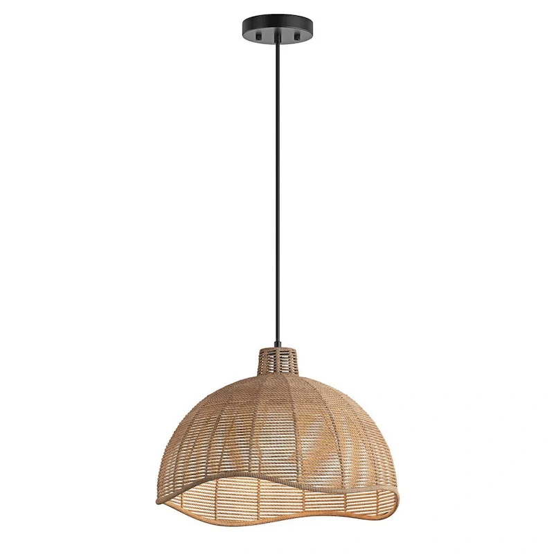 Farmhouse Brown 1-Light Woven Paper Rope Pendant Light