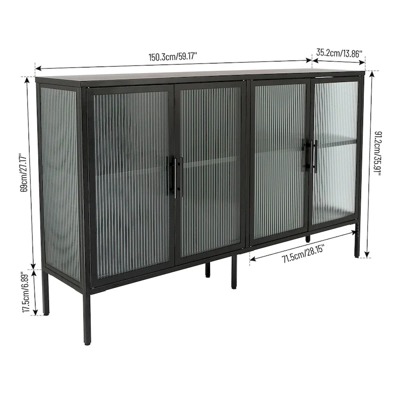 Metal Tempered Glass Cabinet with Adjustable Shelf