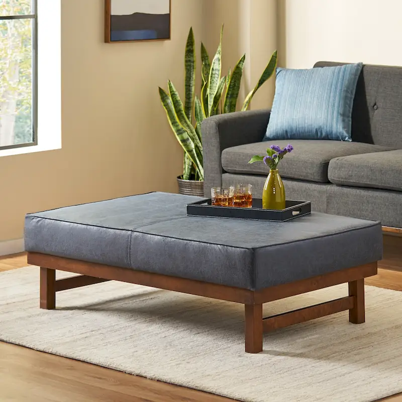 Hillman Modern Microfiber Cocktail Ottoman with Wood Frame by Christopher Knight Home