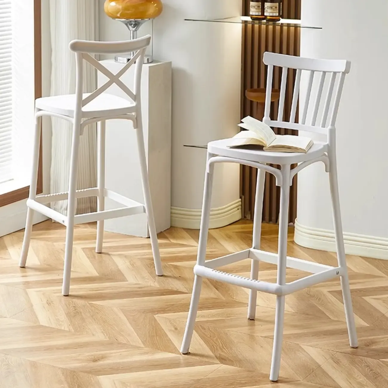 Modern Acrylic Square Counter Height Stools with Back