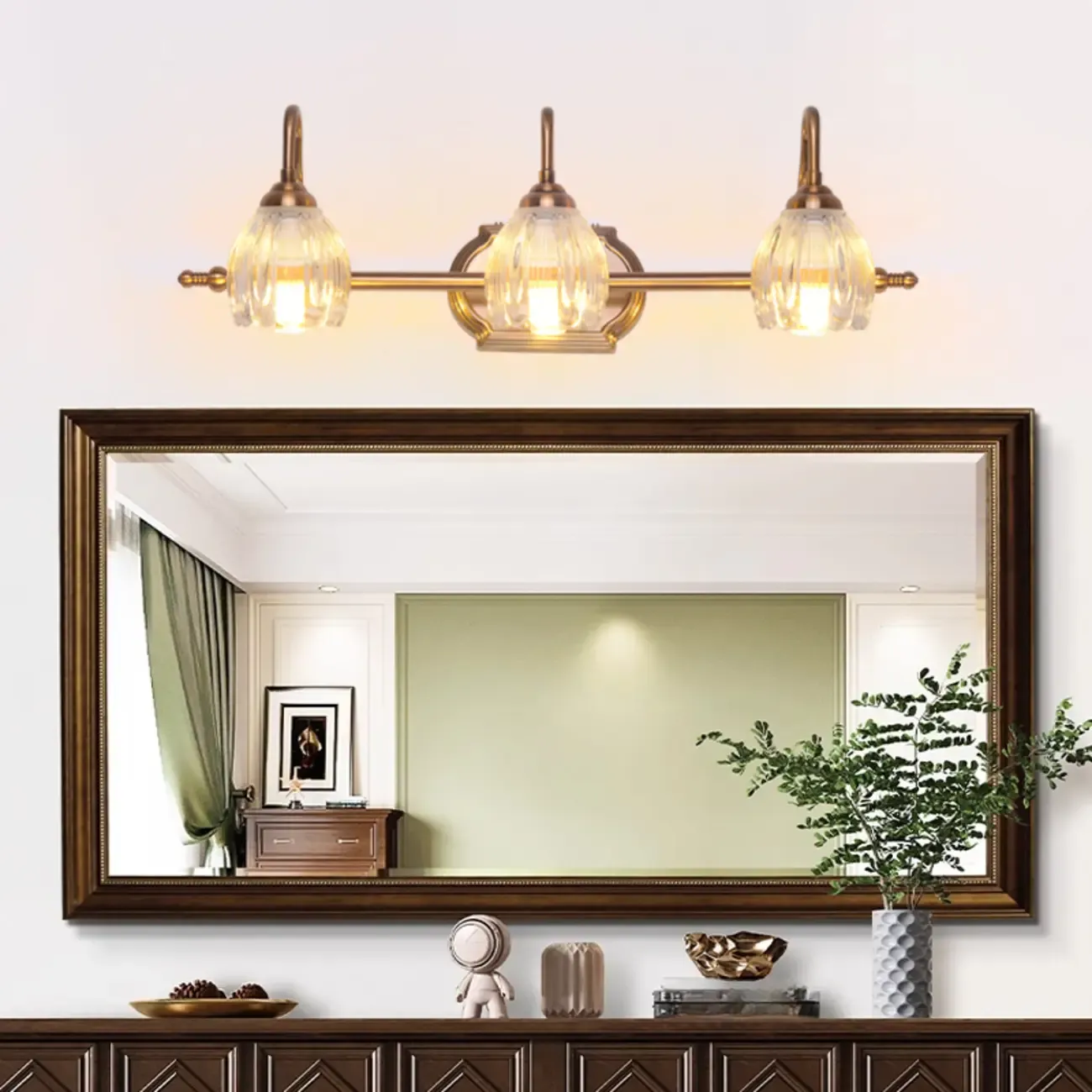 Modern 3-Light Globe Brass Vanity Light Fixture Above Mirror