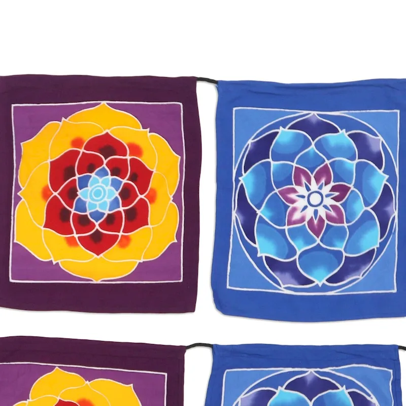 Novica Handmade Layered Lotus Batik Rayon Bunting