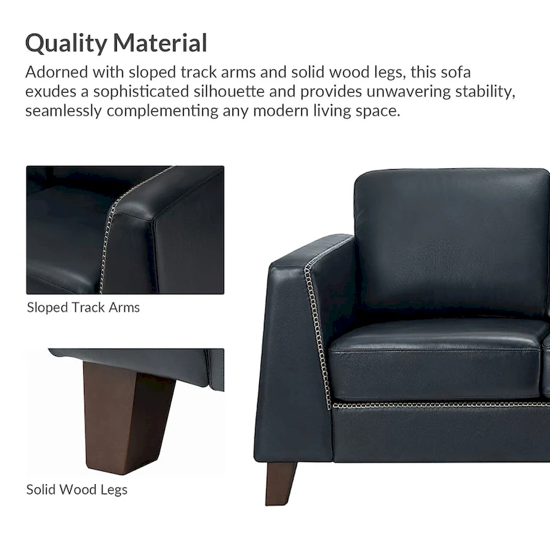 Rita 81.5 Genuine Leather Tuxedo Arm Sofa Couch With Solid Wood Legs By HULALA HOME