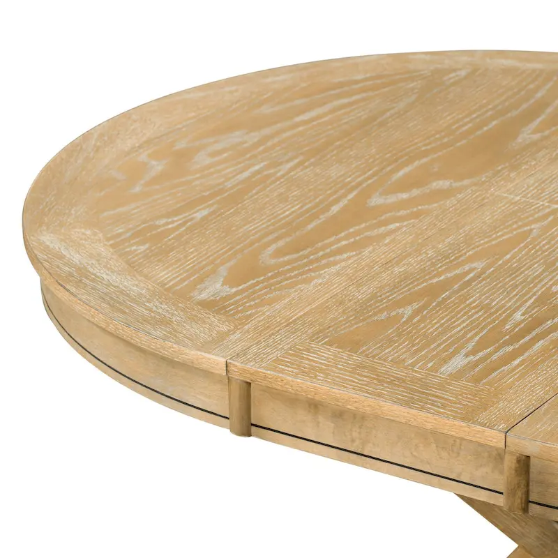 5 Pcs Wooden Round Dining Table Set, Kitchen Dining Table Chair Set with Extendable Table and 4 Upholstered Chairs