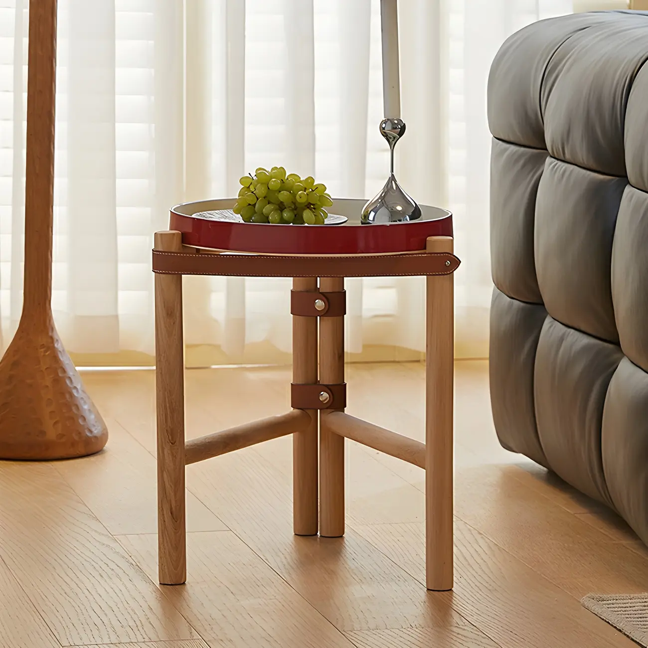 Scandinavian Round End Table with Ceramic Tray Top