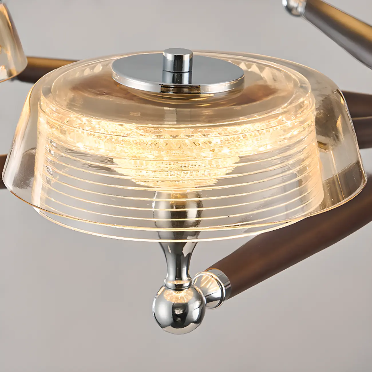 Brown Linear Wood Glass Modern Crystal Chandelier Light