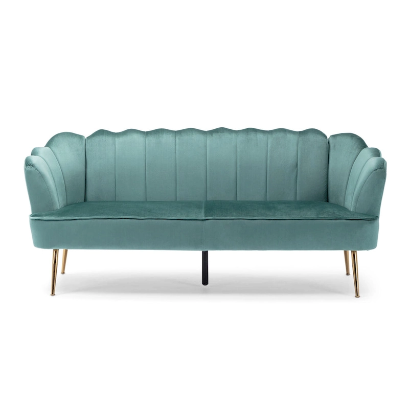 Velvet Channel Stitched 3-seater Sofa with Metal Legs